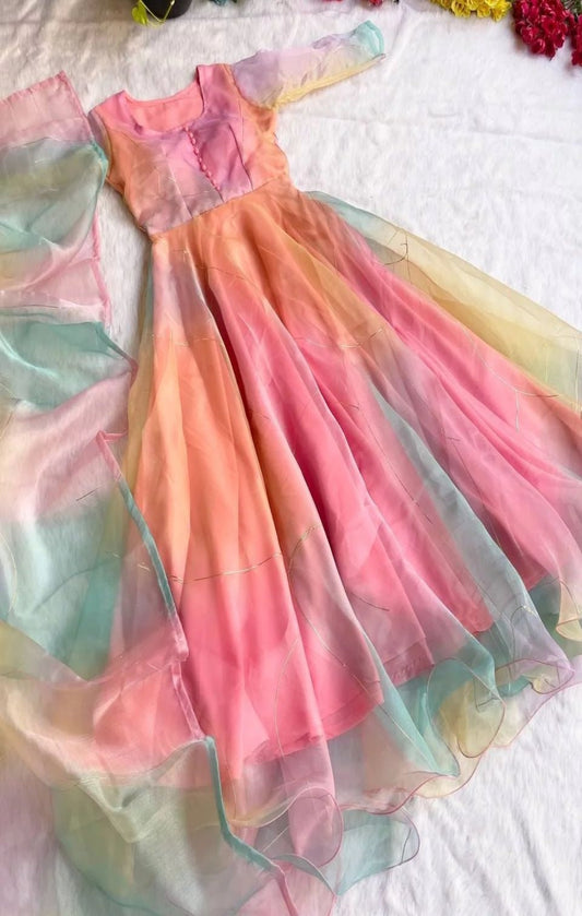 Trendy Organza 3pcs Frock 🥰