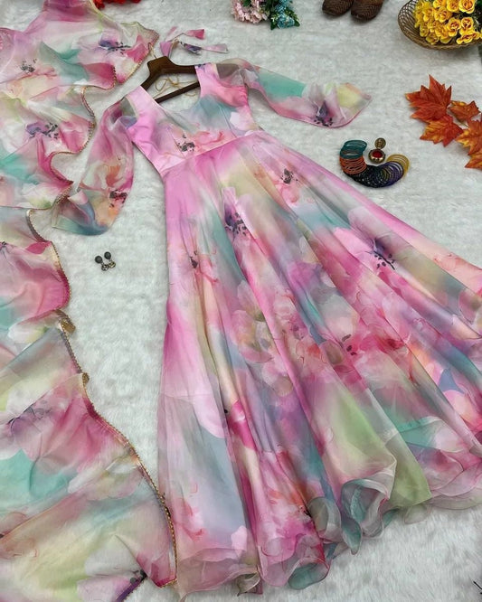 Trendy Organza 3pcs Frock 🥰