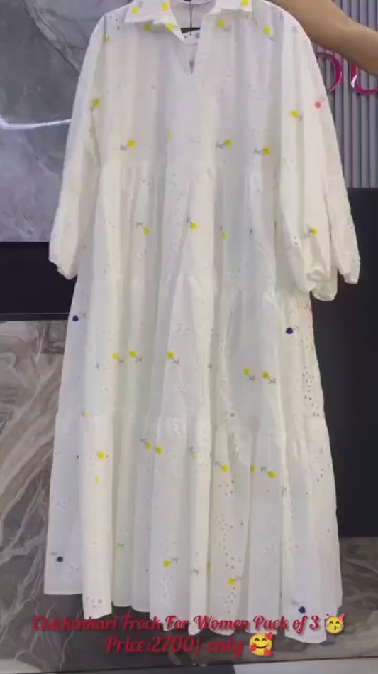 Pack of 3 Elegant Chikankari Frocks for Women 🌸